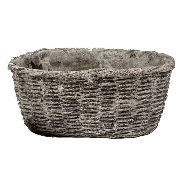 Large Concrete Oval Container with Basket Motif