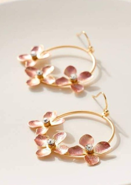 Floral Charms Dangling Earrings-pink