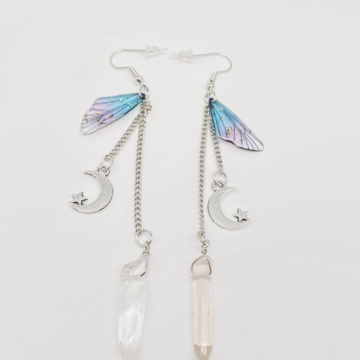 Butterfly Wings Long Chain Crystal Pendant Earrings