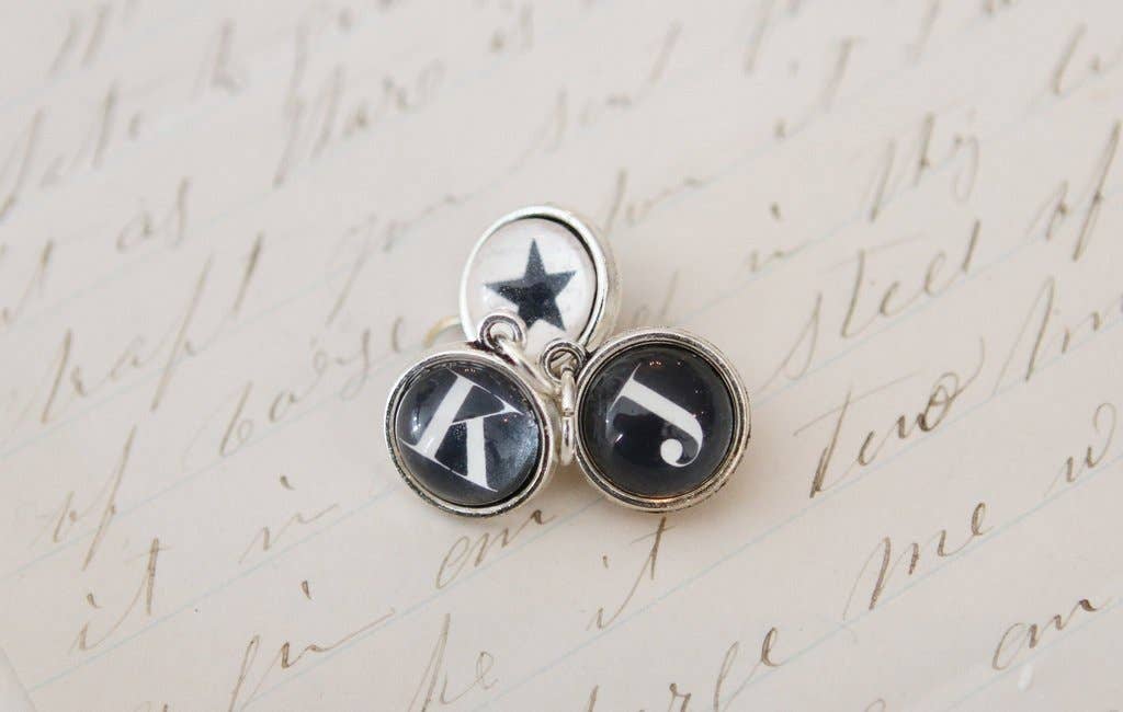 Tiny Black Two Sided Round Initial Charm