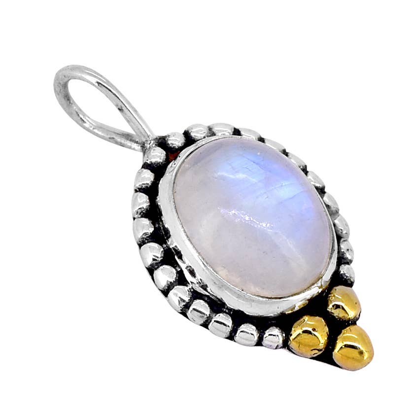 Moonstone 925 Sterling Silver with Brass Chain Pendant
