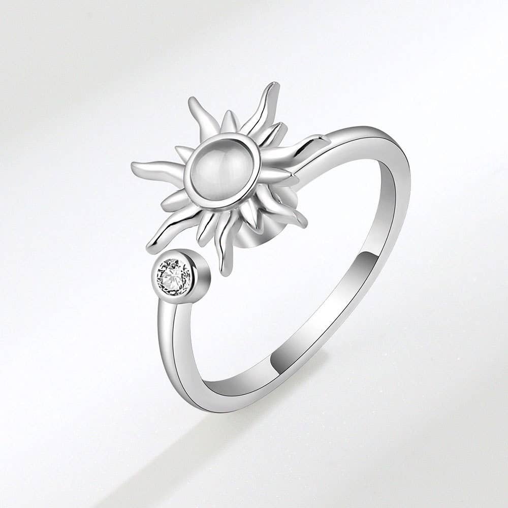 Gold Sun Anxiety Fidget Spinner Ring in 925 Sterling Silver