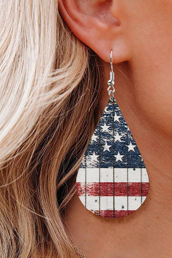 Sun Flower American Flag Print Leather Earrings SP001