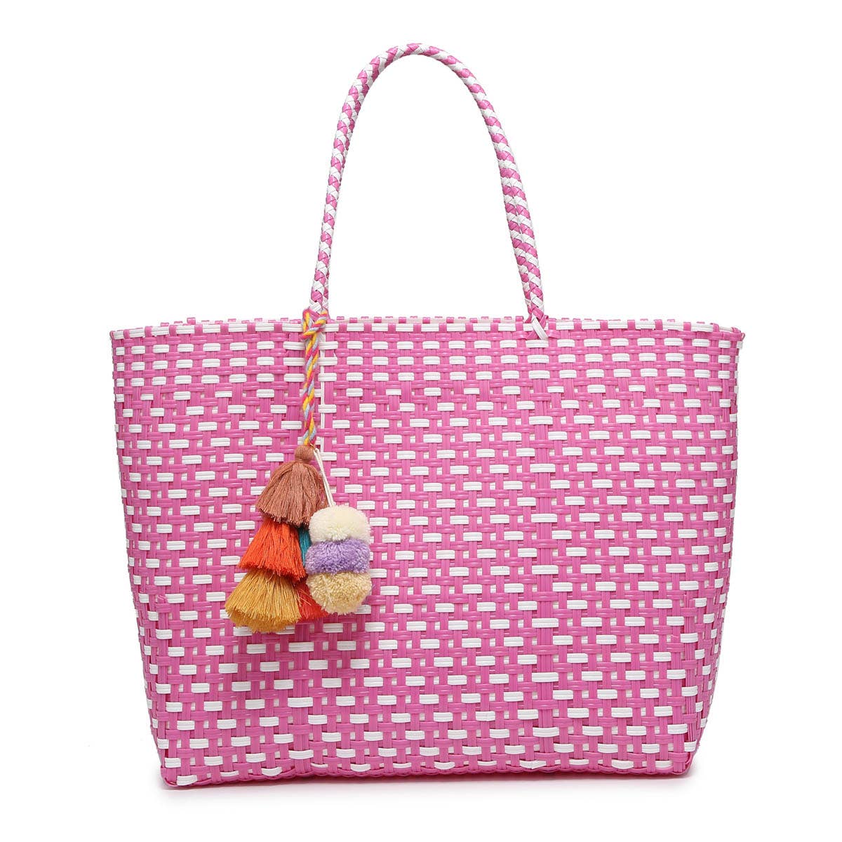Allie XL Handwoven Tote w/ Pom-Poms