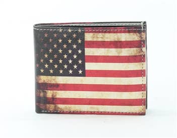 Vintage Amerian Flag Print Vegan Leather Bi-Fold Wallet