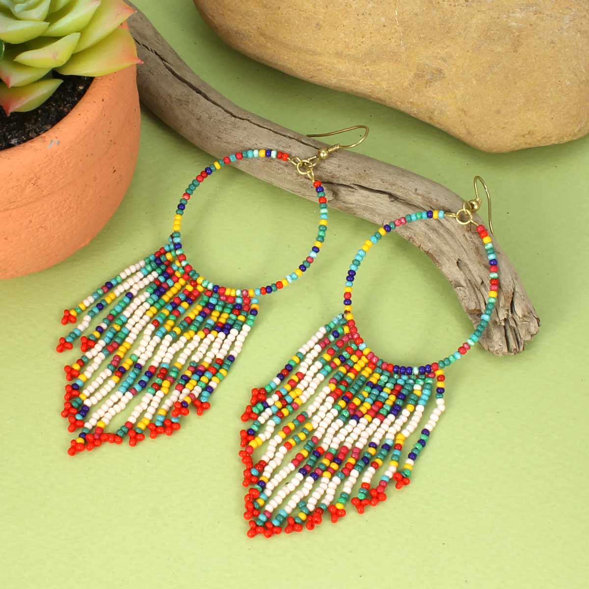 Desert Sunset Multi Beaded Fringe Earrings