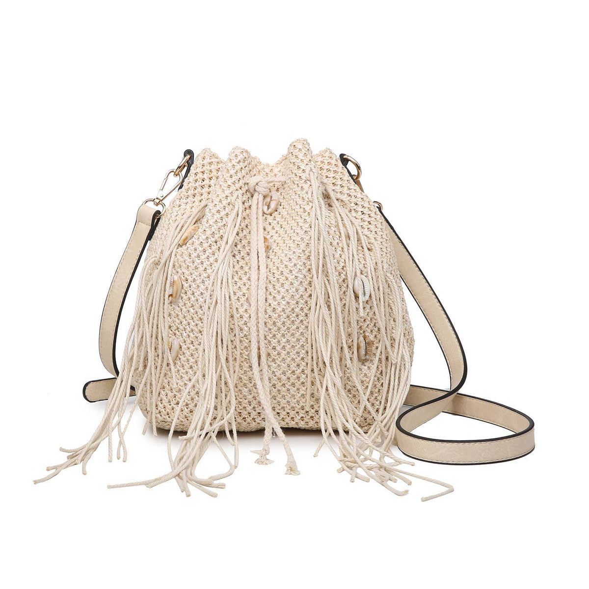 Shore Natural Bag w/ Shell and Fringe Trim