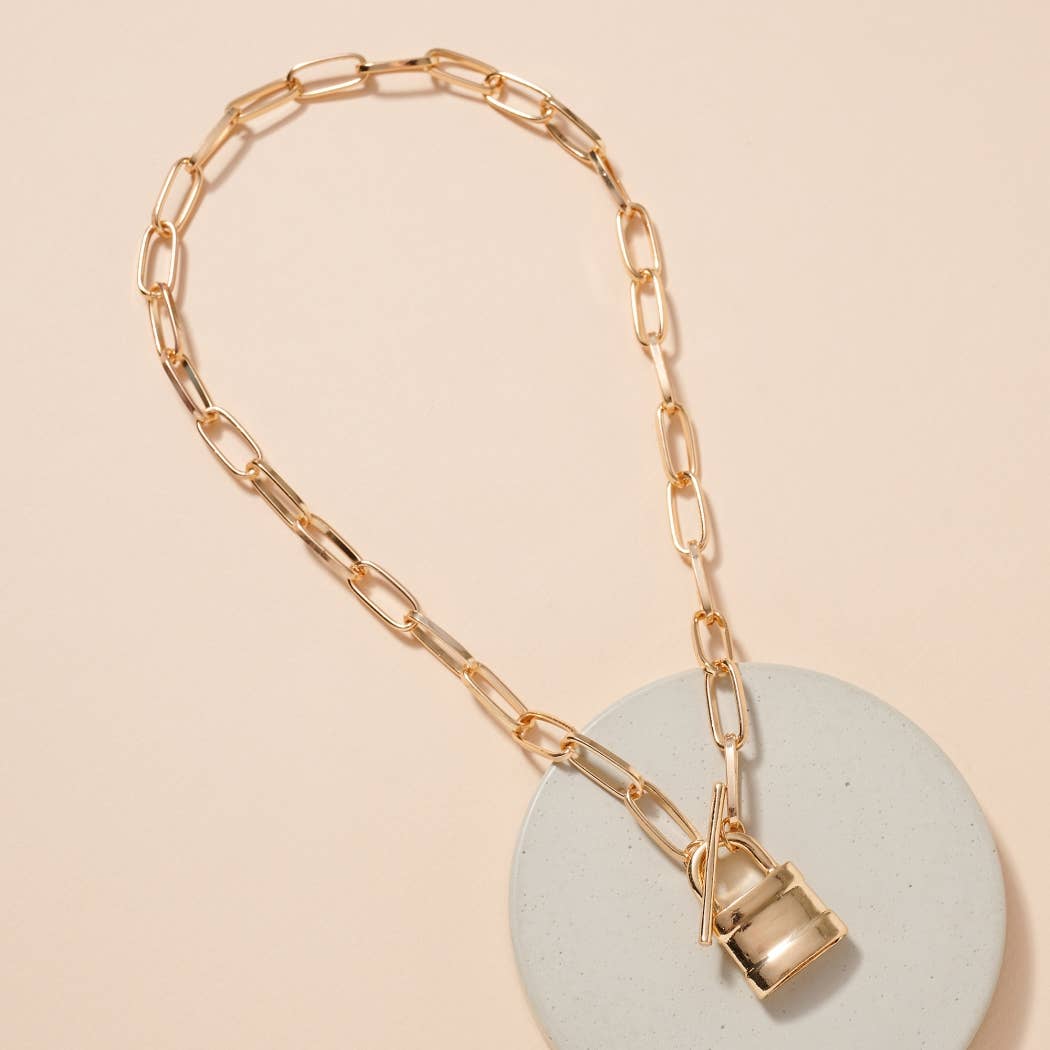 Lock Charm Toggle Closure Necklace