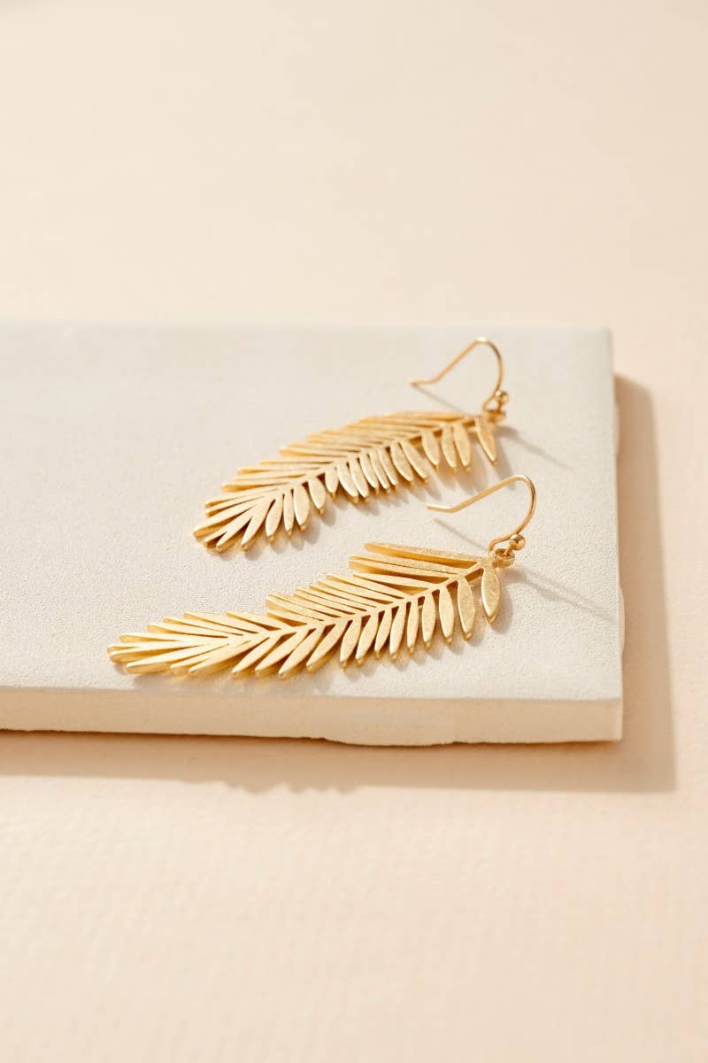 Palm Leaf Metal Dangling Earrings-Gold