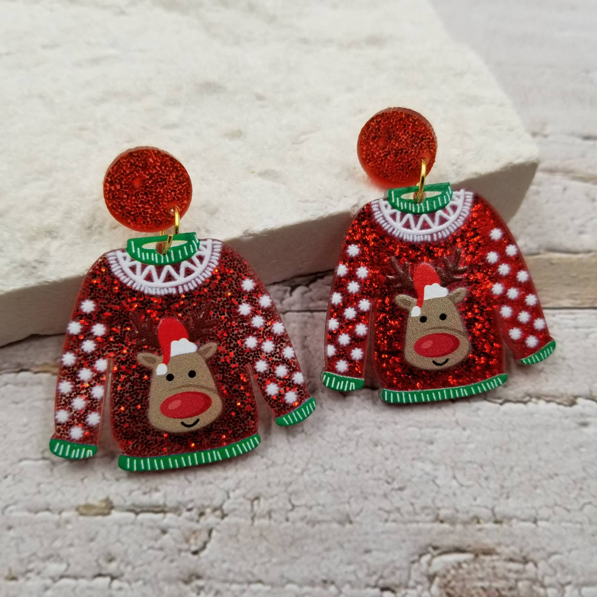 Confetti Sweater Christmas Earrings: Red
