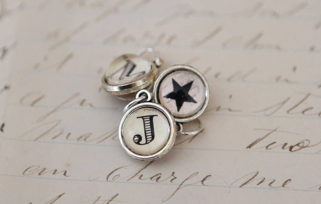 Tiny Cream Two Sided Round Initial Charm