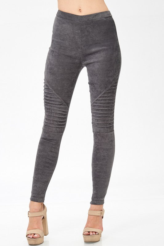 Faux Suede Moto Jeggings Grey