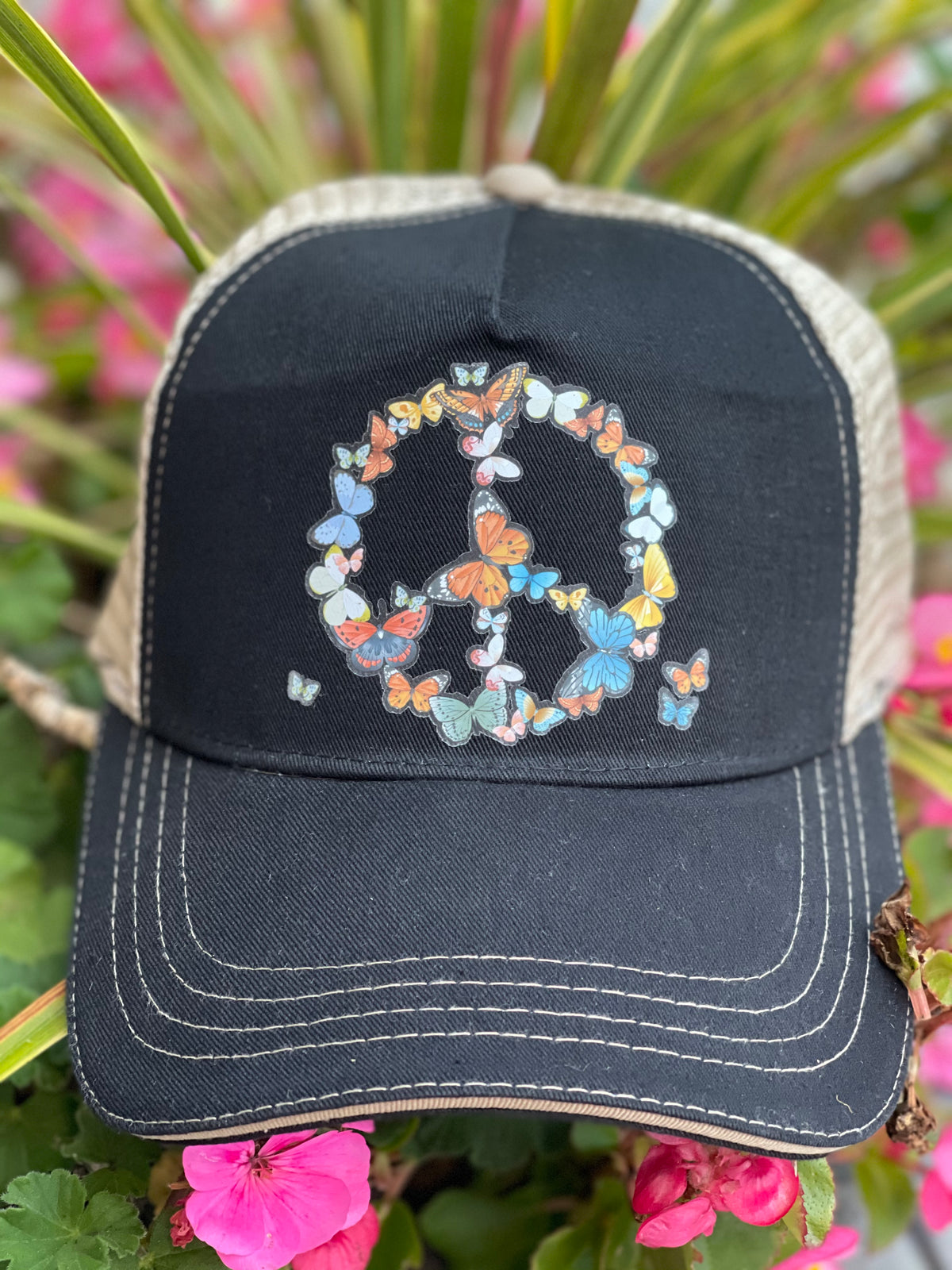 Butterfly Cotton Twill/Mesh Black Trucker Hat