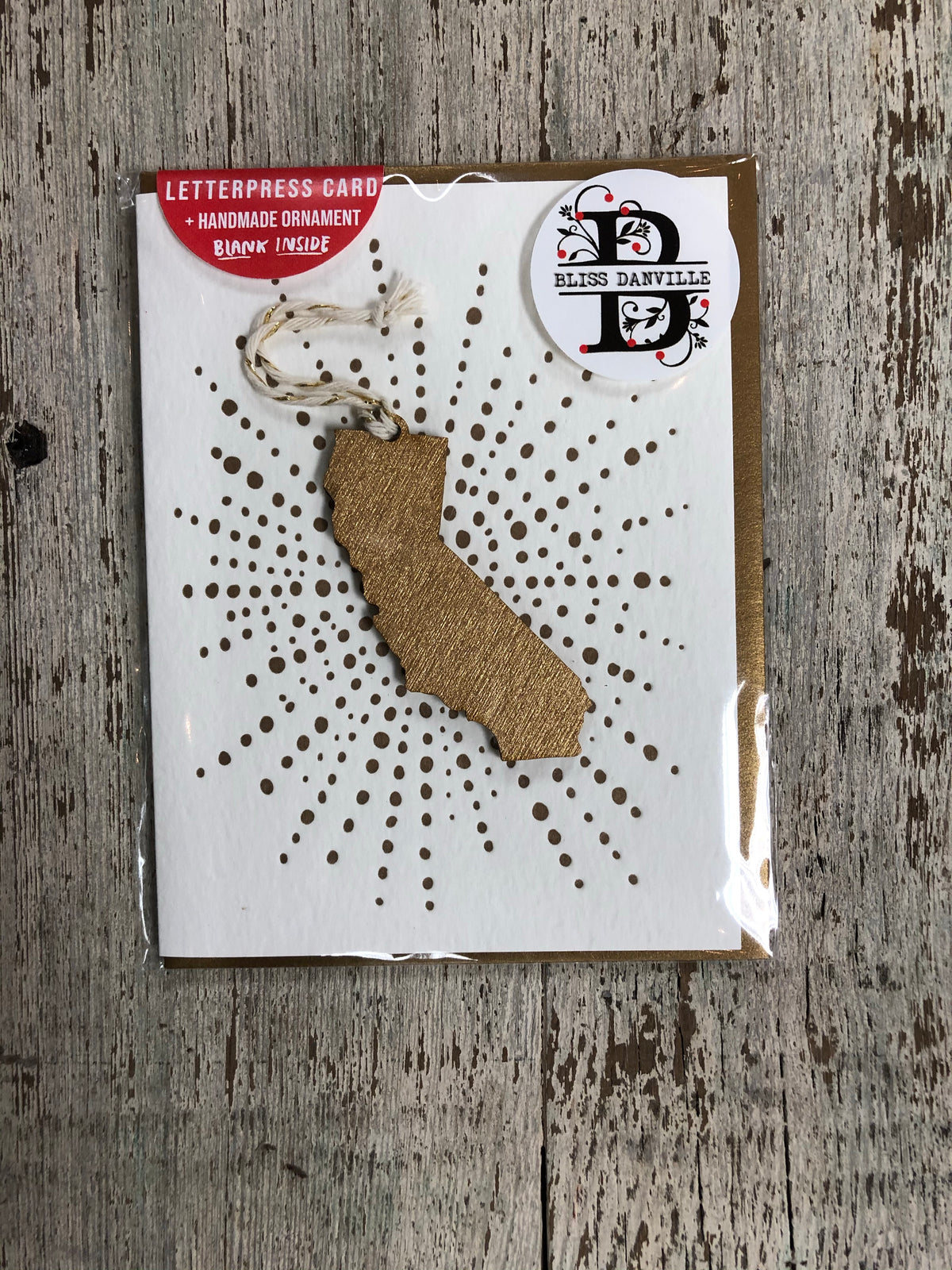 Letterpress Card with Gold Mini California Ornament