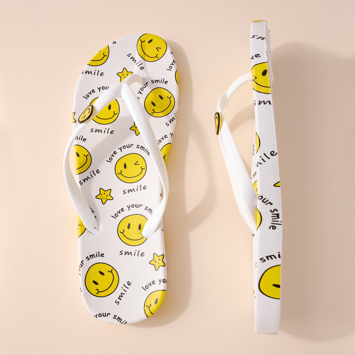 Smiley Face Print Flip Flops