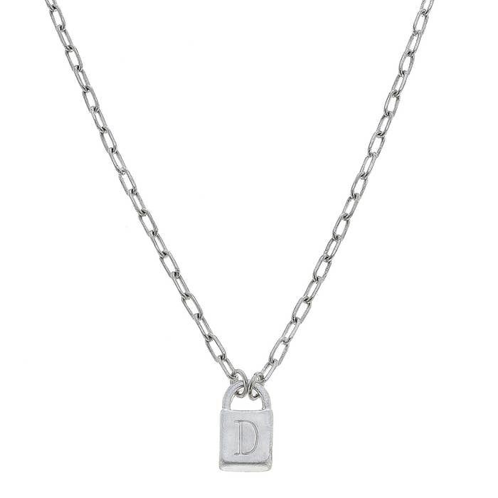 Initial Padlock Necklace-Silver